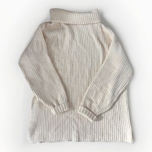 Free People Sweater Womens Size Small Cream Turtleneck Knit Side Slit Tunic